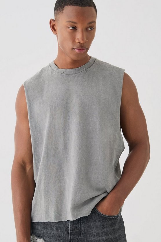 Kastiges Oversize Tanktop mit zerrissenem Kragen