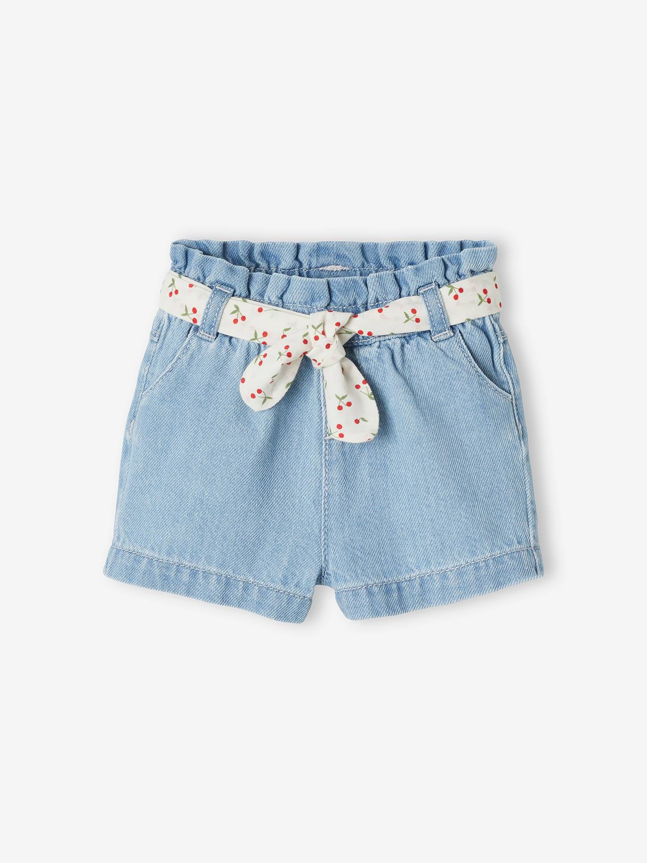 Short paperbag avec ceinture bébé denim bleached