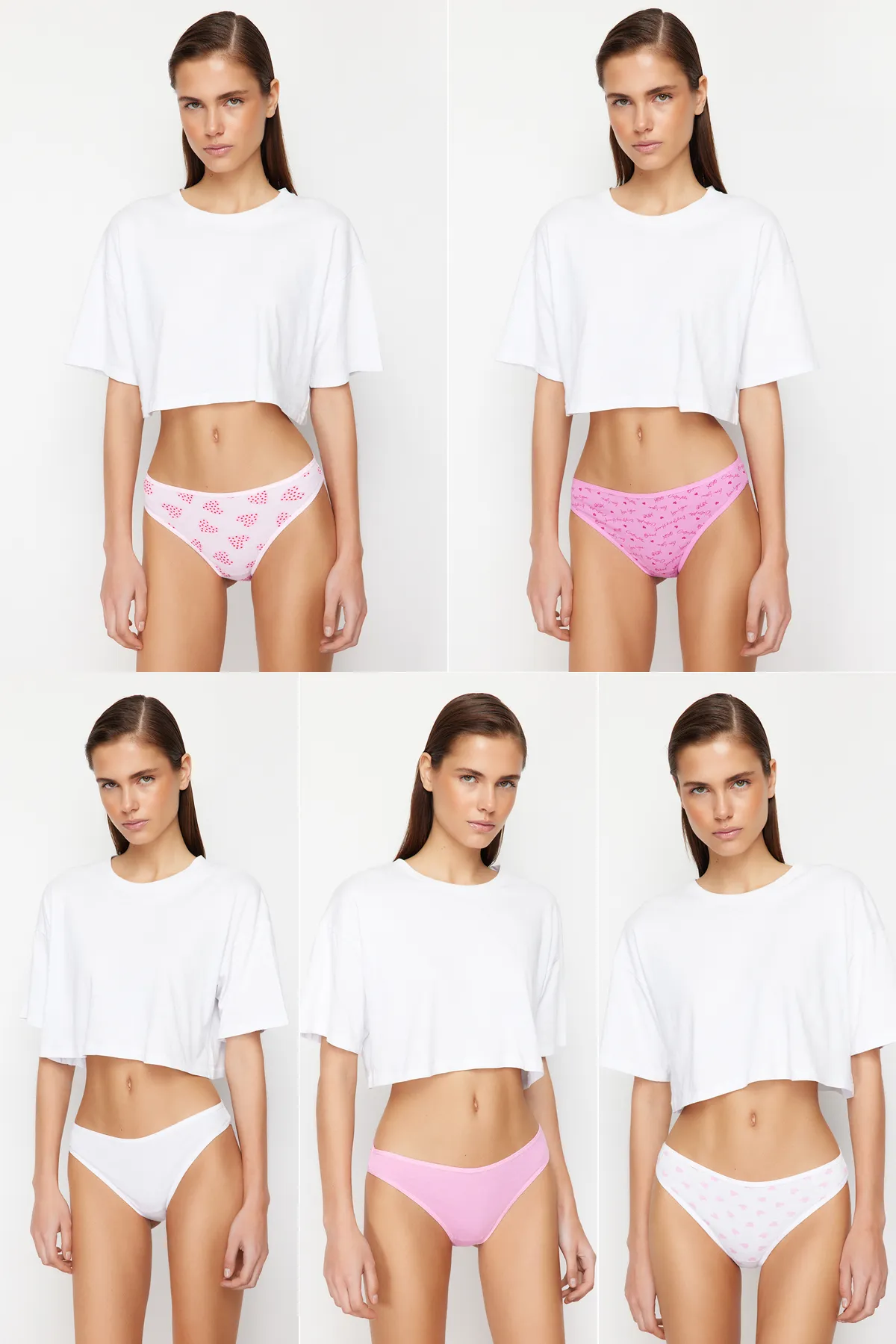 Trendyol Collection  Rosa-mehrfarbige brasilianische Strick-Slips aus Baumwolle im 5er-Pack THMSS24KU00029