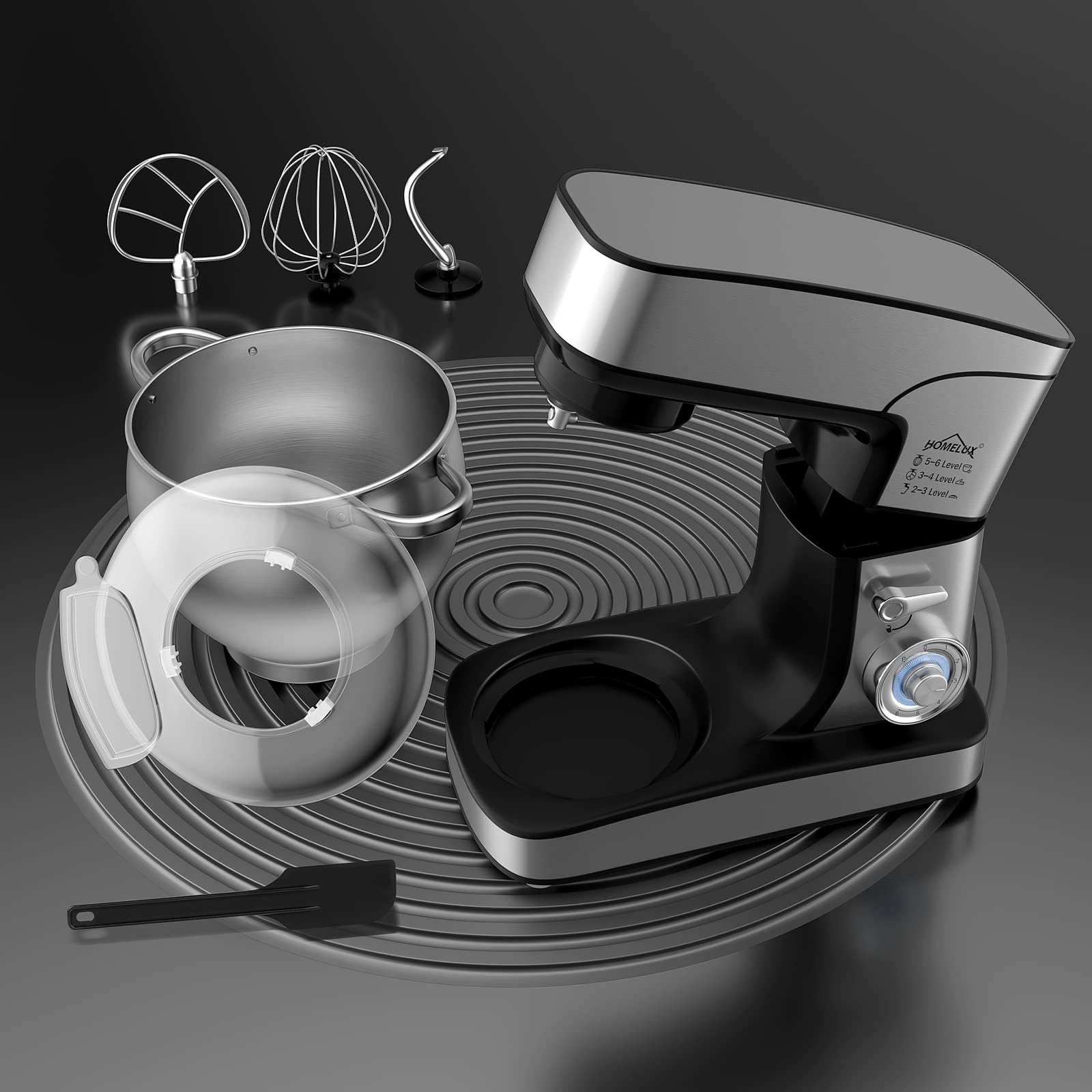 HOMELUX Küchenmaschine 12 L Küchenmaschine, Teigmaschine,6 Geschwindigkeiten, Knetmaschine, 2500,00 W, 12,00 l Schüssel, inkl 3-Teiligem Patisserie-Set und Spritzschutz, mit Edelstahlschüssel