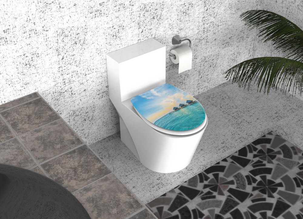K&H Sanitary Duschwell Duroplast WC-Sitz mit Motiv - Wasserbungalow