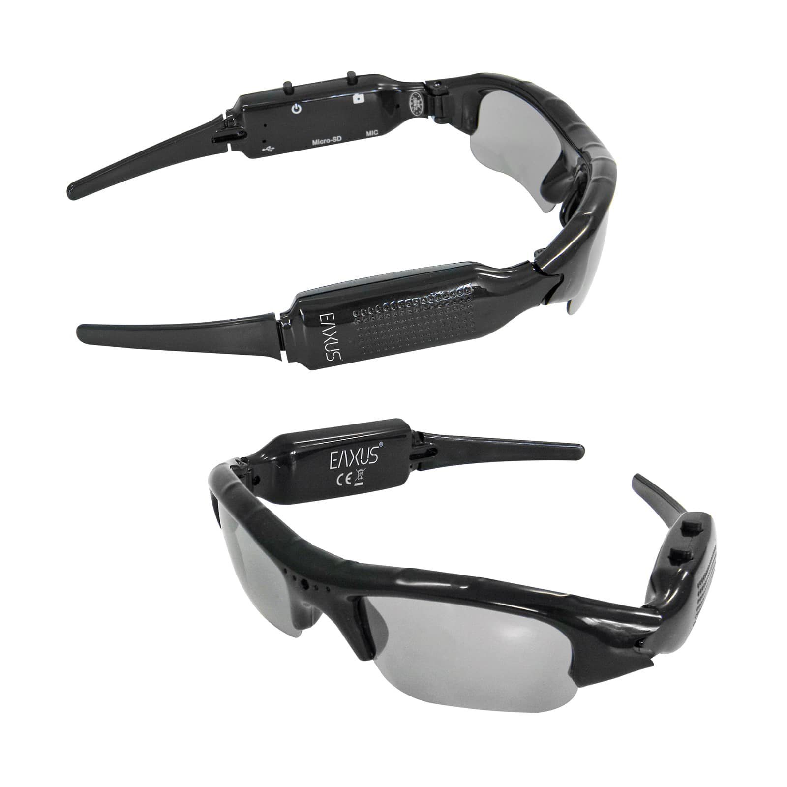 EAXUS Action Videobrille/Spionbrille/Kamerabrille Überwachungskamera (Innenbereich, Außenbereich, inkl. Brillenetui und Brillentuch, Sonnenbrille mit versteckter Mini Kamera, Actionkamera)