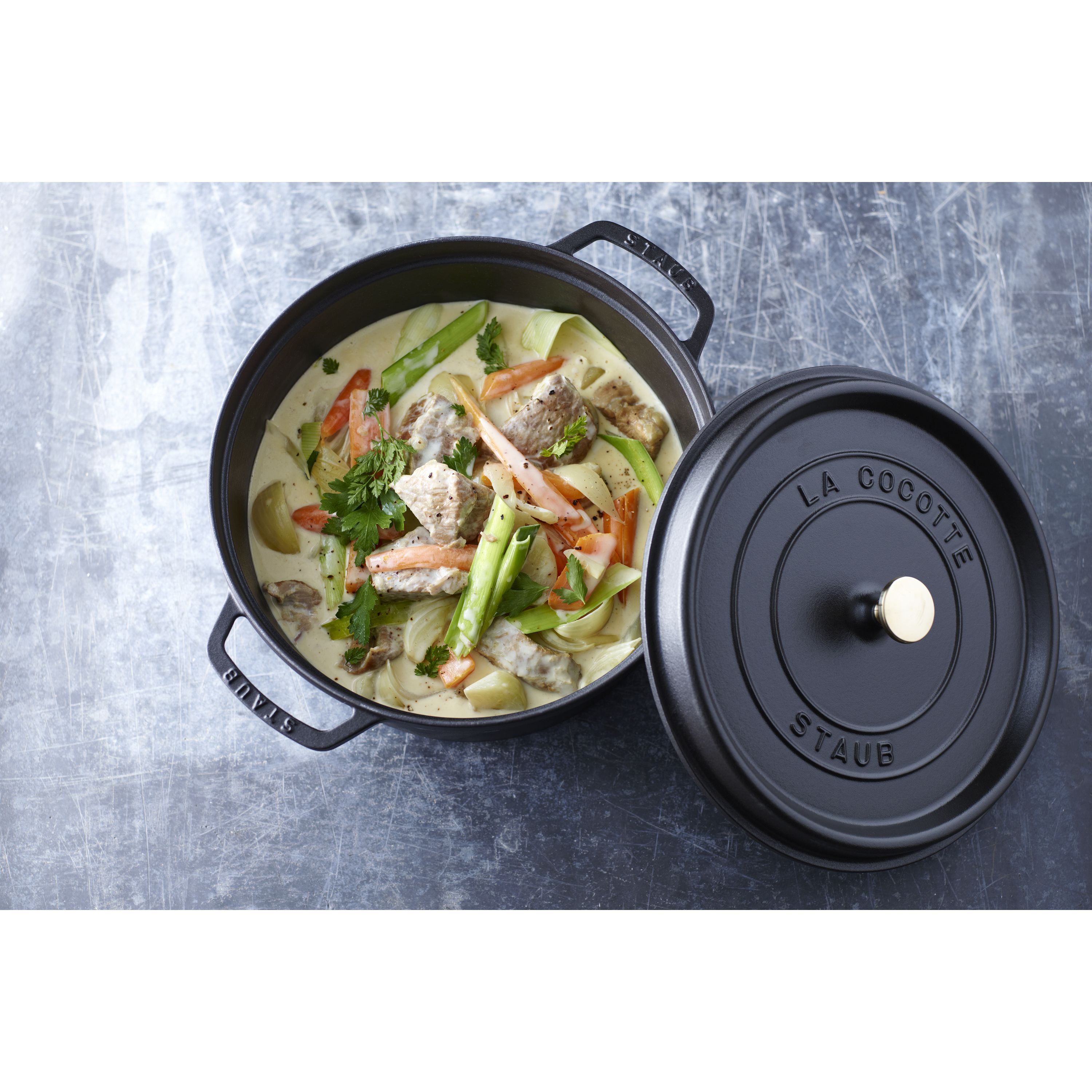 Cocotte 28 cm, rund, Schwarz, Gusseisen