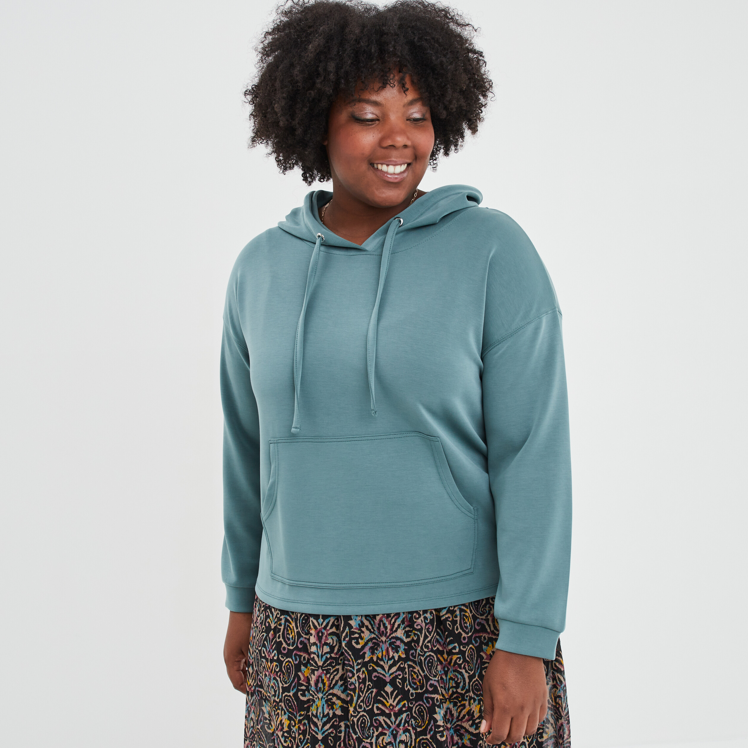Sweat à capuche hoodie vert foncé femme grande taille | La Halle