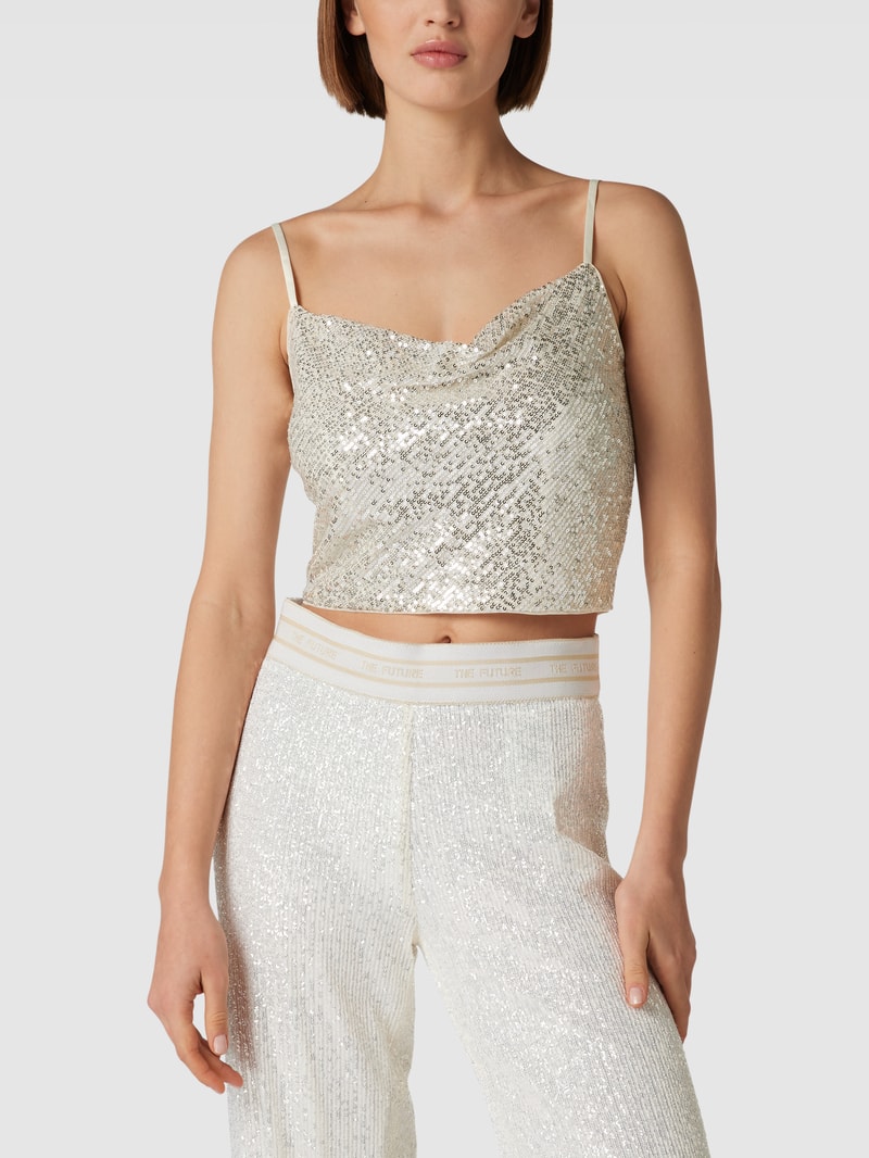 Cropped Top mit Paillettenbesatz in sand