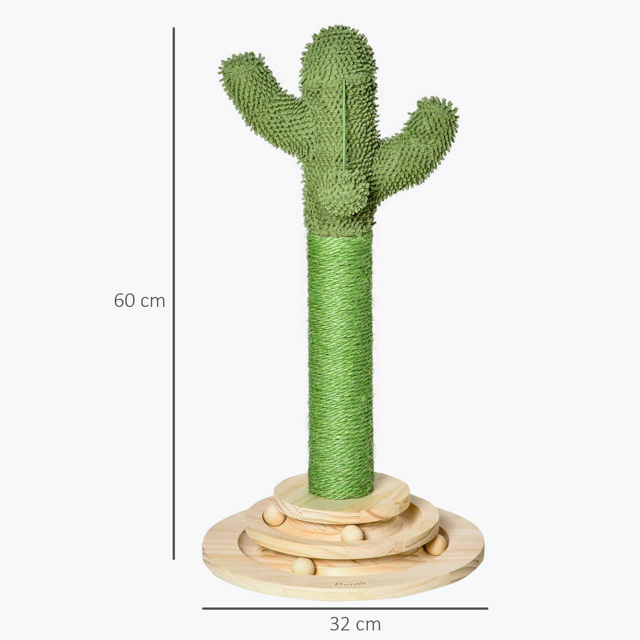 PawHut Kratzbaum Kaktus Spielzeug 65 cm Hoch Sisal Seil Kiefernholz Grün Natur