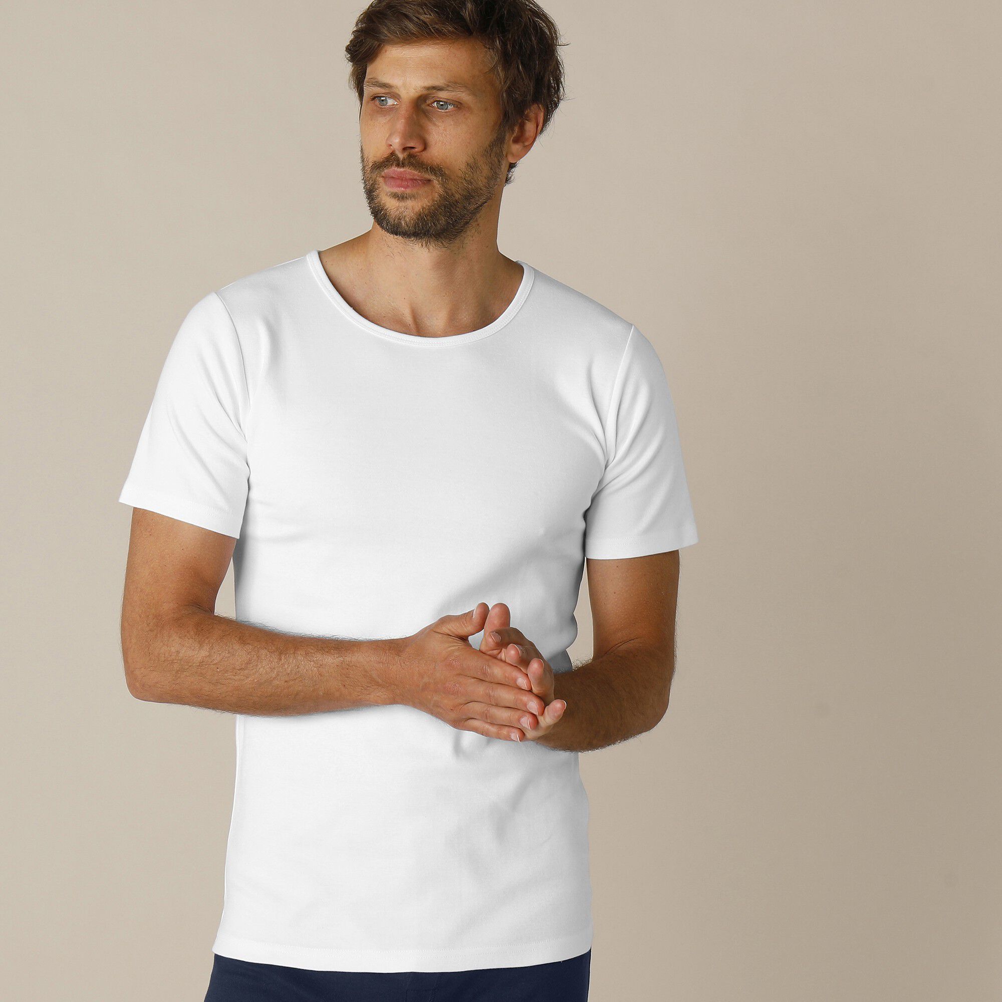Tee-shirt sous-vêtement homme col rond manches courtes coton