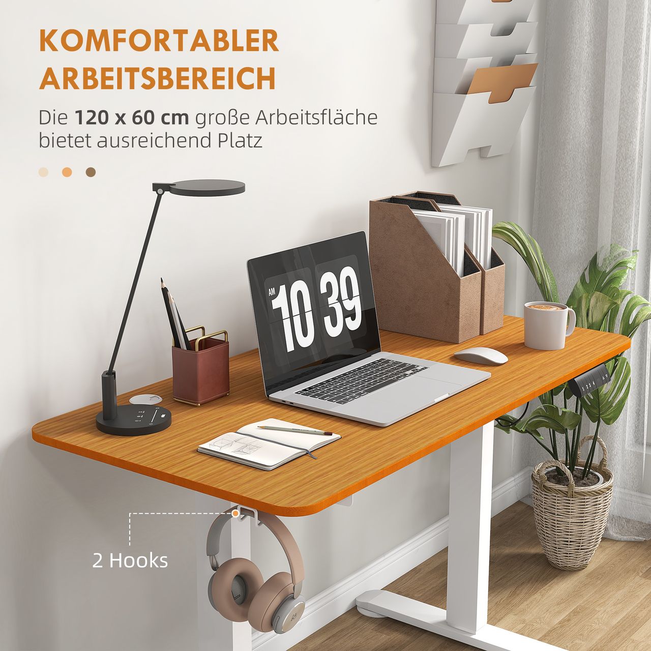 Vinsetto Höhenverstellbarer Schreibtisch Elektrisch 120x60cm Computertisch Natur