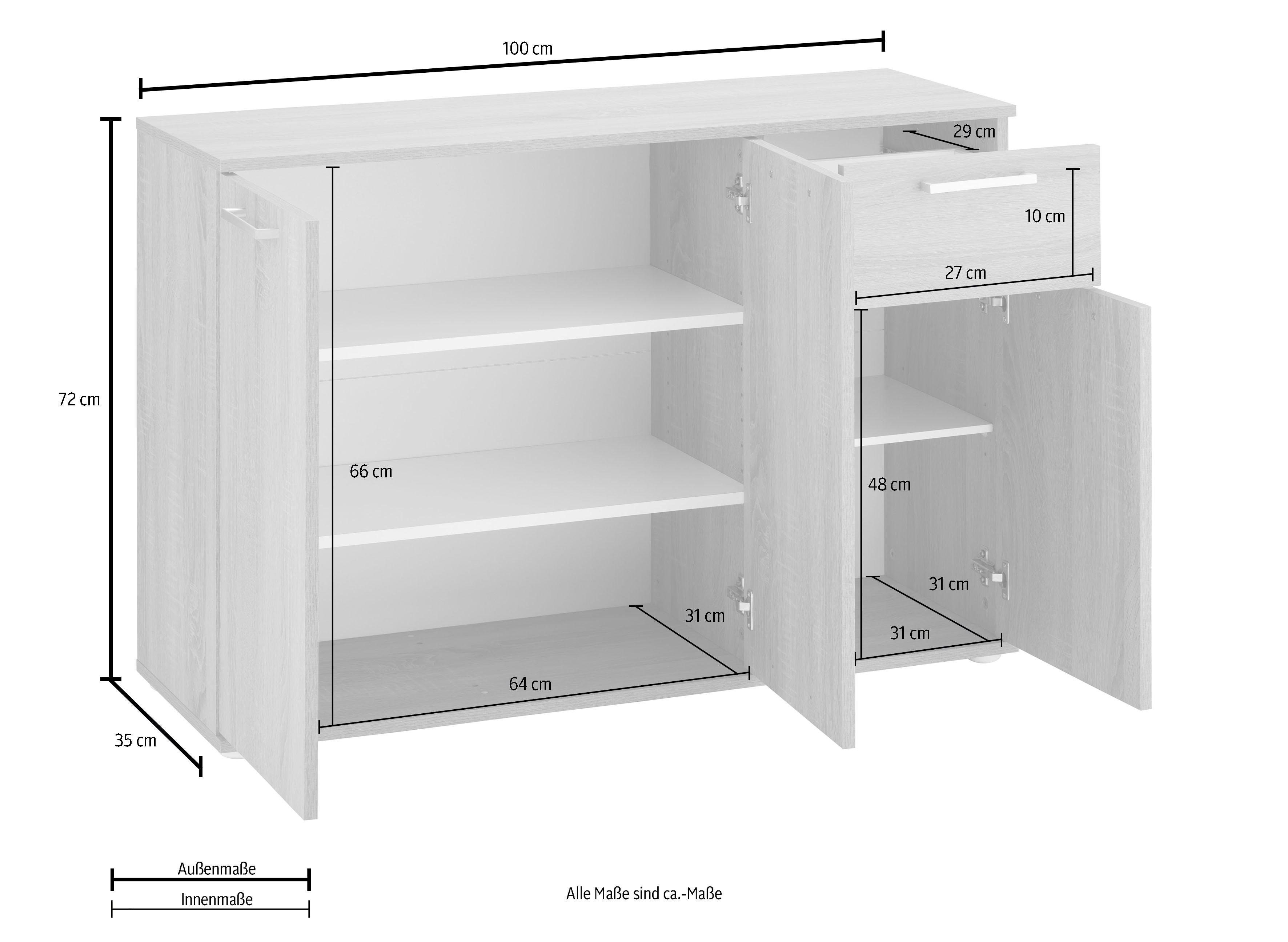 borchardt Möbel Kommode Tim, Breite 100 cm, glänzende Metallgriffe