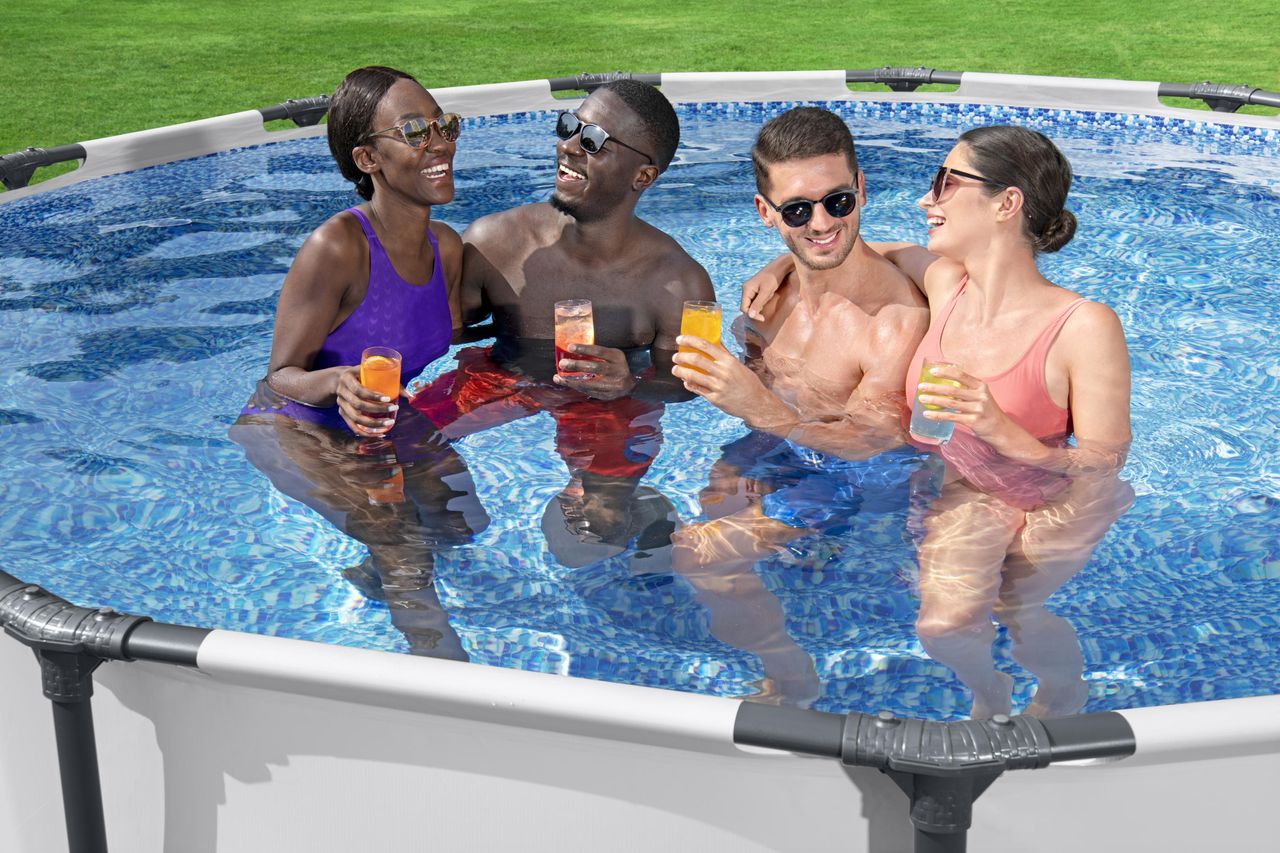 Bestway Steel Pro MAX™ Frame Pool Komplett-Set mit Filterpumpe Ø 396 x 122 cm, lichtgrau, rund