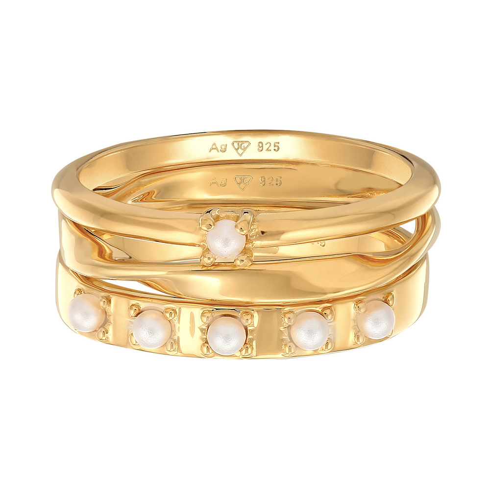 Elli Elli Bague Femmes pile de 3 perles de verre classique en Argent Sterling 925 Bague