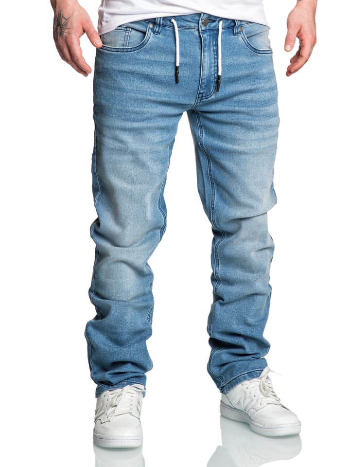 Amaci&Sons Sweathose im Denim Look COPPELL in Hellblau günstig kaufen