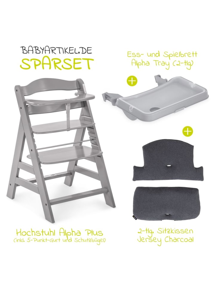 Hauck Hochstuhl Alpha Plus Grau im Sparset inkl. Sitzkissen in grau,schwarz günstig kaufen onesize
