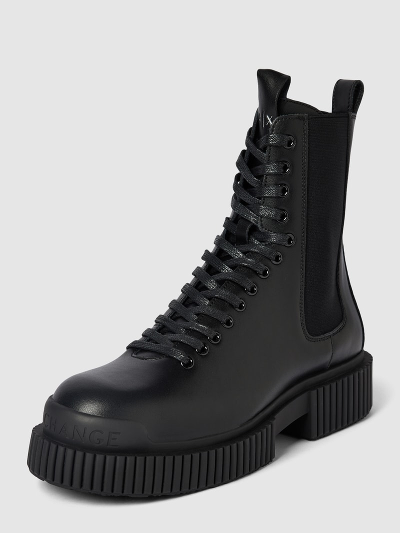 Schnürboots aus Leder mit Label-Details Modell 'EDDIE' in schwarz