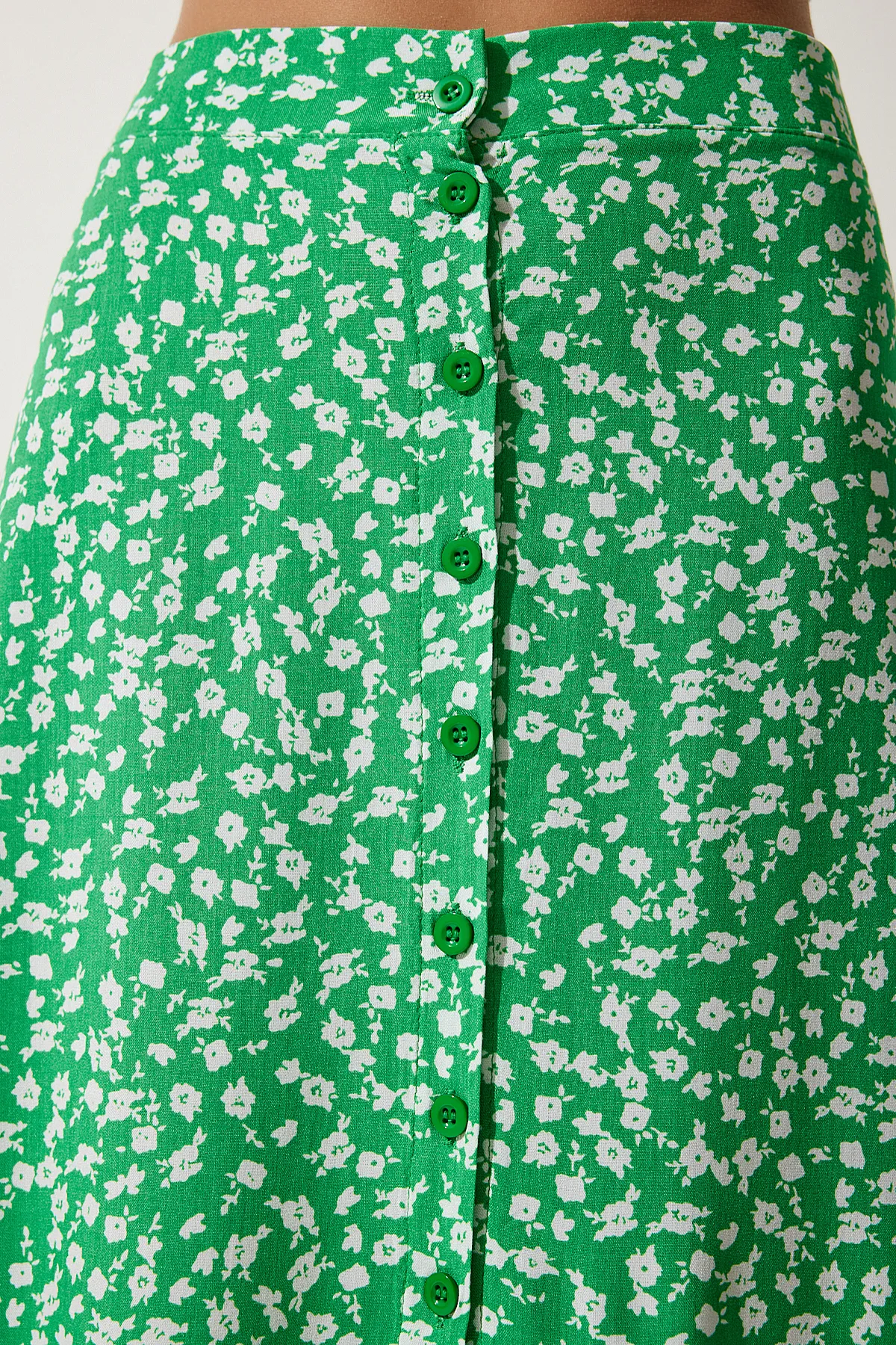 Happiness İstanbul  Grün gemusterter Viskoserock mit Schlitz für Damen UB00246
