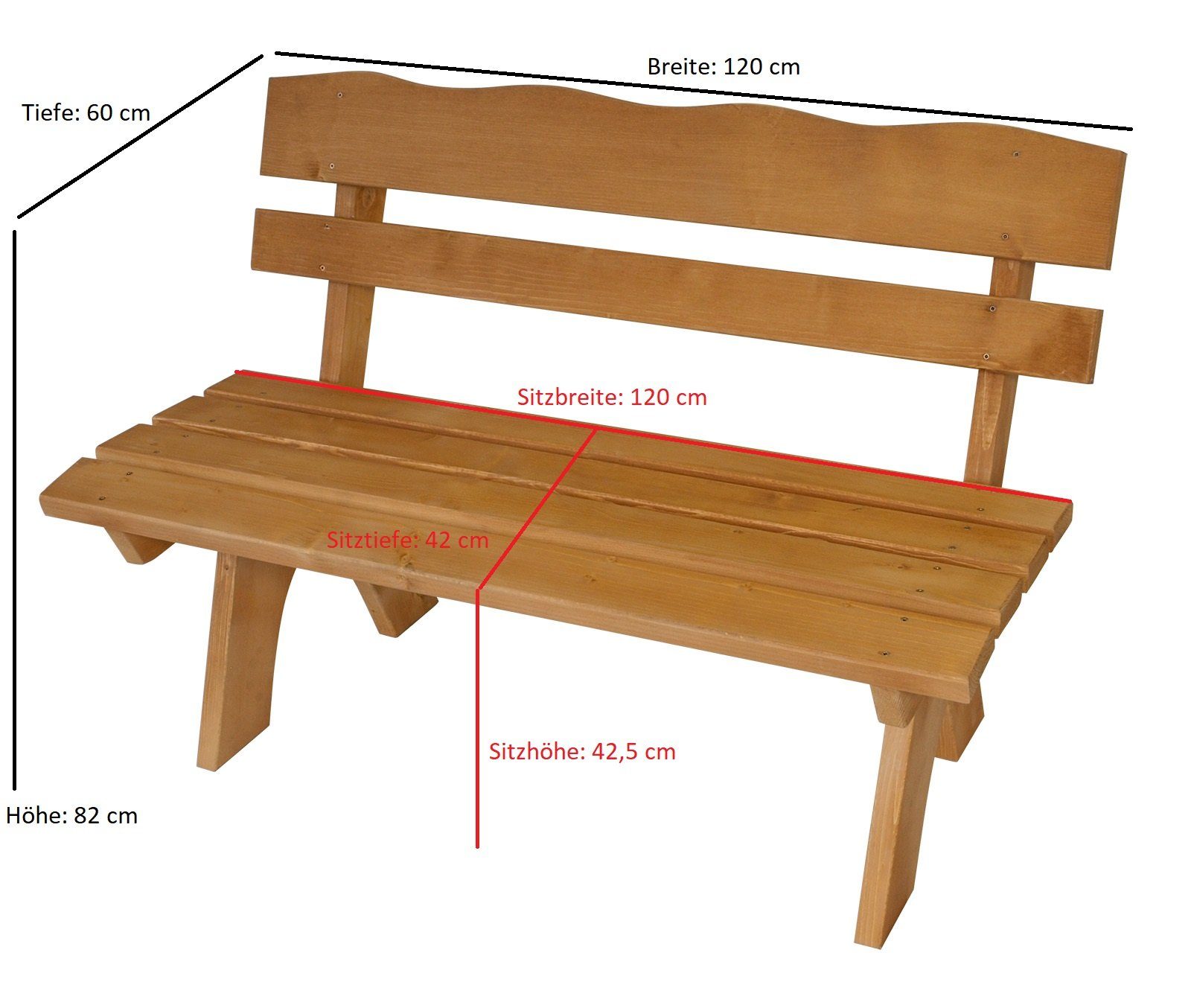DEGAMO Gartenbank FREITAL (1-St), 2-sitzer 120cm, massives Kiefernholz