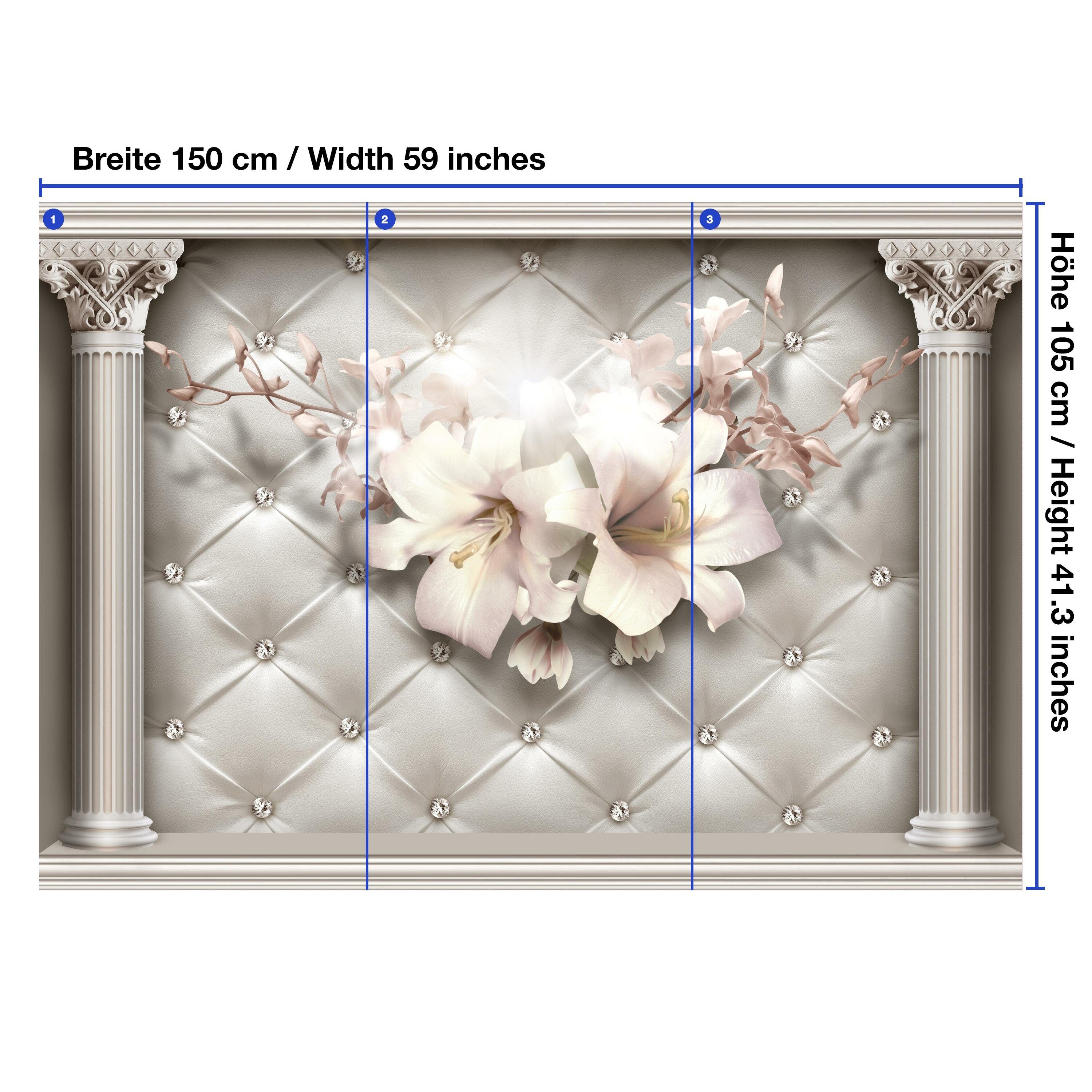 wandmotiv24 Fototapete 3D Effekt Säulen Blüten Diamanten, glatt, Wandtapete, Motivtapete, matt, Vliestapete