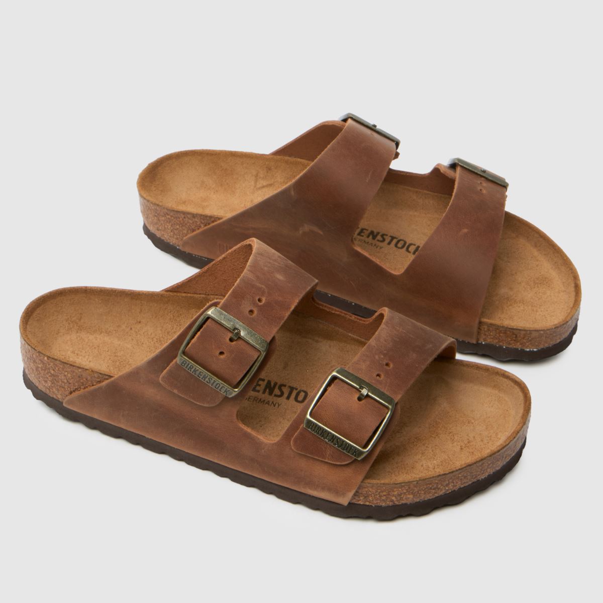 BIRKENSTOCK Arizona – Cognacfärgade lädersandaler med olja