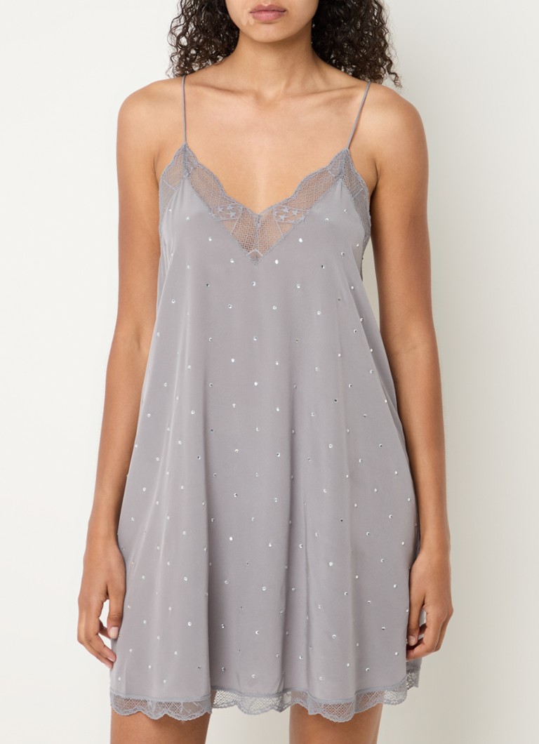 Vestido curto de seda Ristyz da Zadig&Voltaire com detalhes em renda e strass.