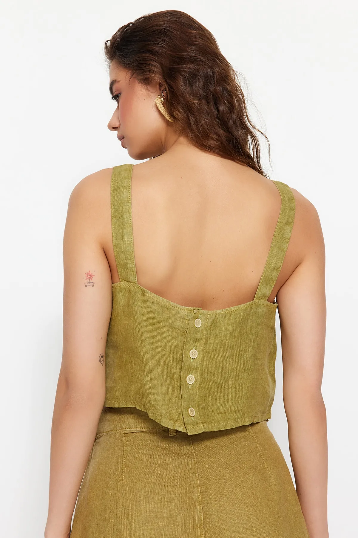 Trendyol Collection  Ölgrünes Bustier aus 100 % Leinen