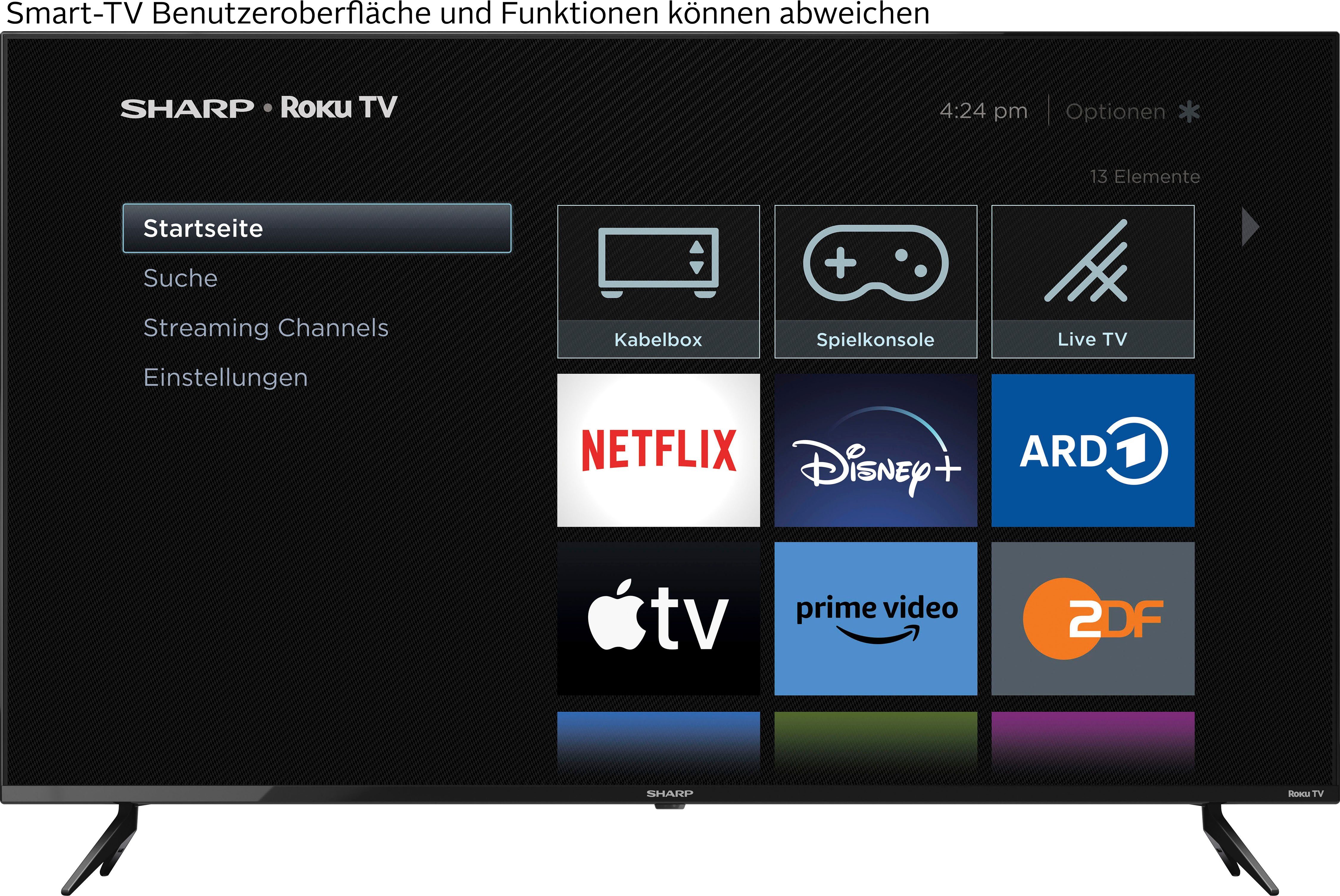 Sharp 55FJ2E LED-Fernseher (139 cm/55 Zoll, 4K Ultra HD, Smart-TV, Roku TV nur in Deutschland verfügbar, Rahmenlos, HDR10, Dolby Digital)