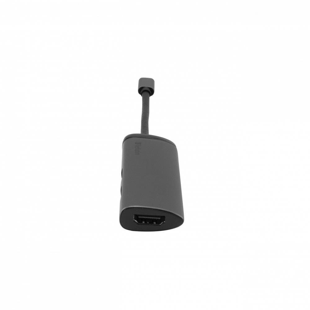 Verbatim USB-C Multiport-Hub 49140 USB-Adapter, 15 cm, USB 3.0, HDMI, Schnellladeanschluss, für Notebook Smartphone, silber