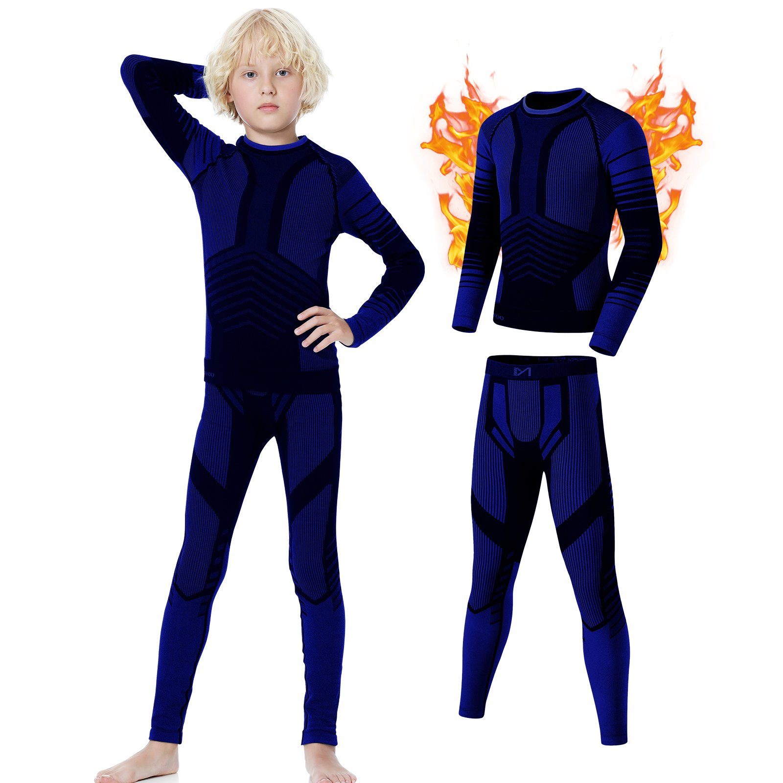 MEETYOO Thermounterhemd Kinder Thermo Unterwäsche Set (Thermounterhemd + lange Unterhose,Funktionsunterwäsche Set, Fleece Thermo Unterwäsche) Skiunterwäsche Unterhemd und Unterhose,Sport Ski Funktionswäsche