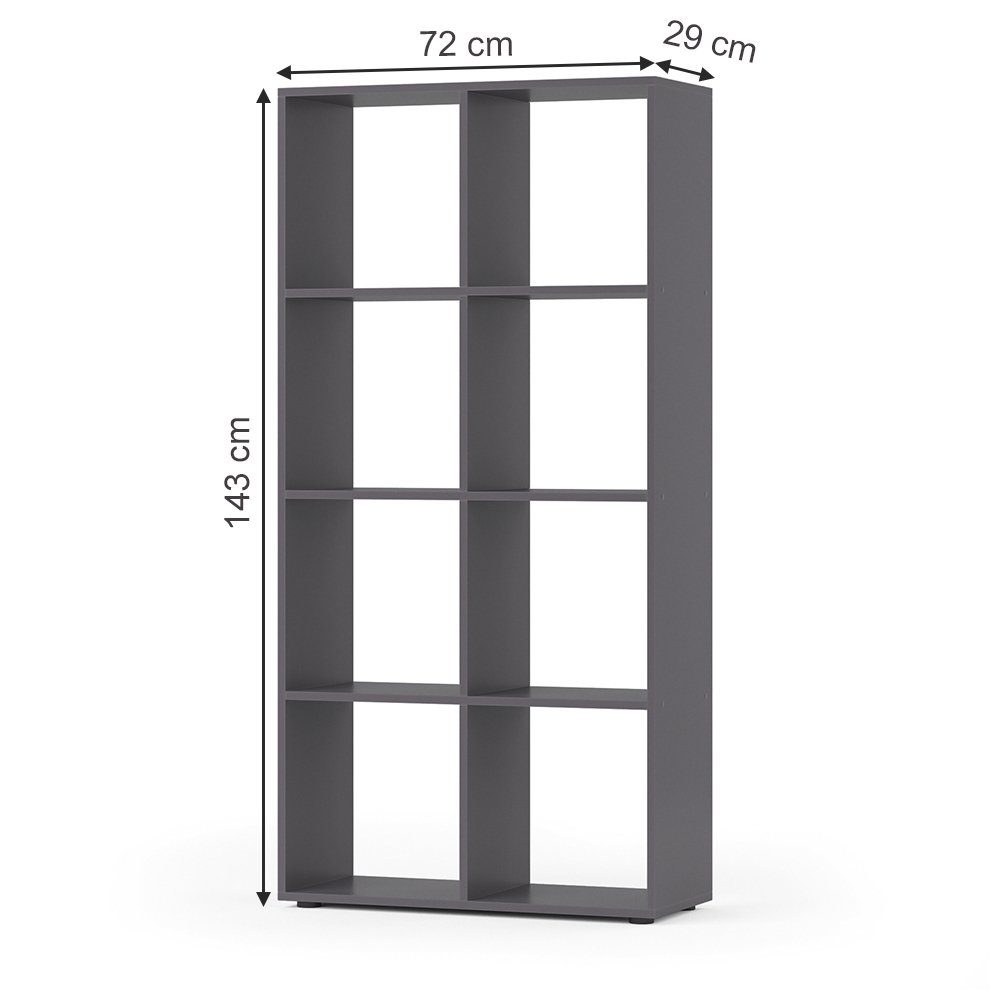 Vicco Raumteiler Bücherregal Standregal SCUTUM 8 Fächer Grau