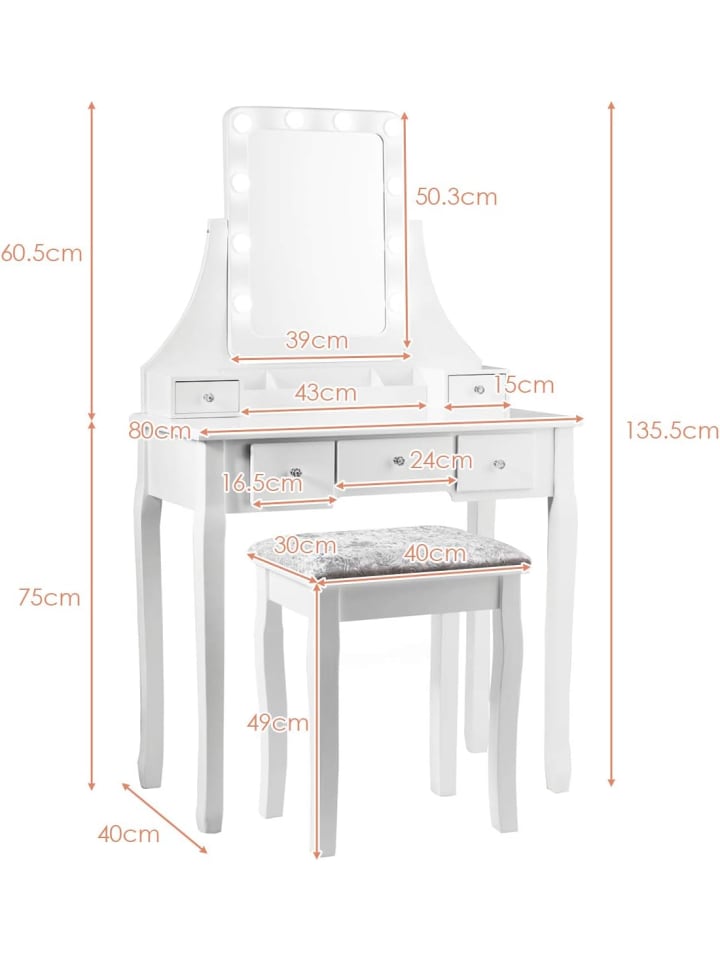 COSTWAY Schminktisch Set LED in Weiß günstig kaufen onesize
