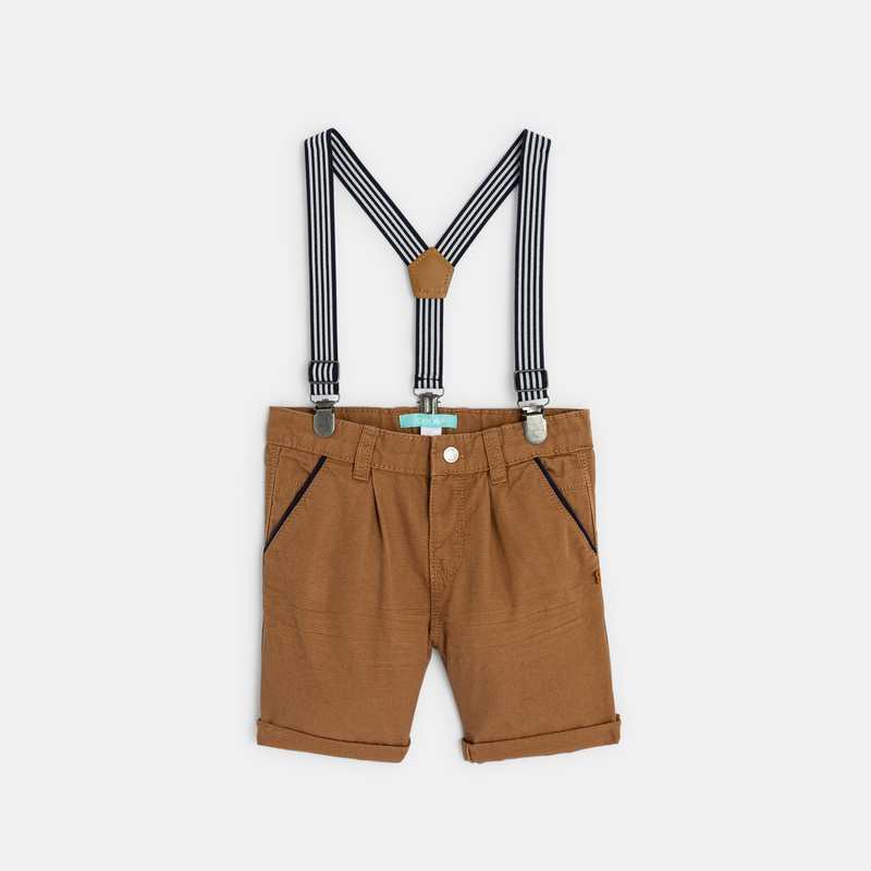 Bermuda à bretelles et t-shirt maille piquée marron bébé garçon