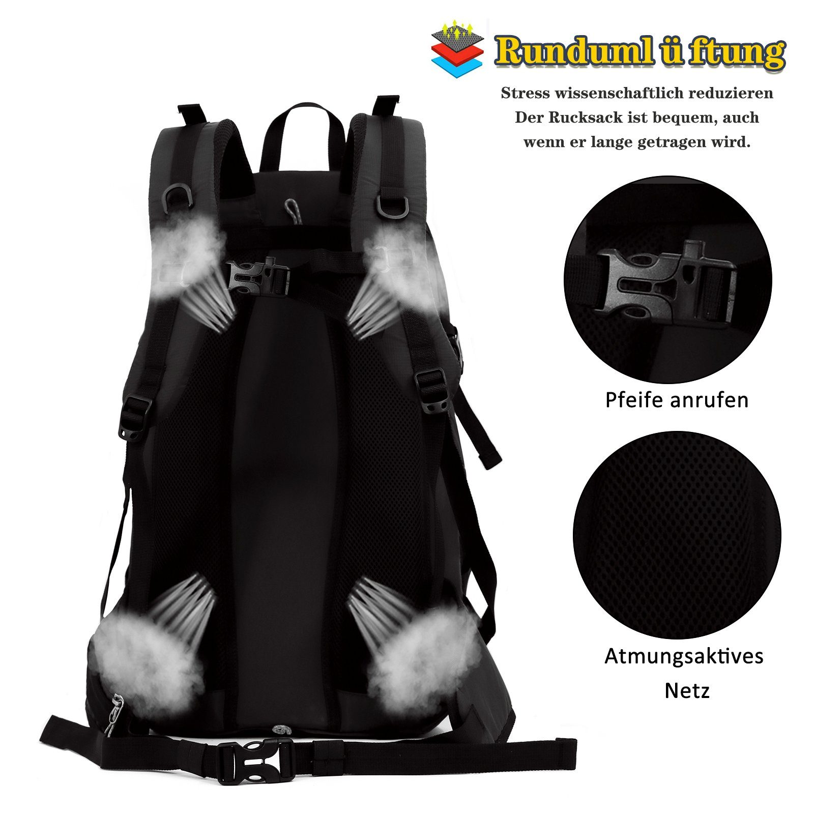 TAN.TOMI Wanderrucksack 40L Großer Wanderrucksack, Wasserdicht Multifunktionaler Daypack, mit Rückenbelüftung für Radfahren Reisen Klettern Sport