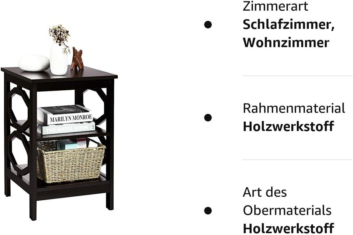 Costway COSTWAY Nachttisch 3 Ebenen, Beistelltisch Nachtschrank