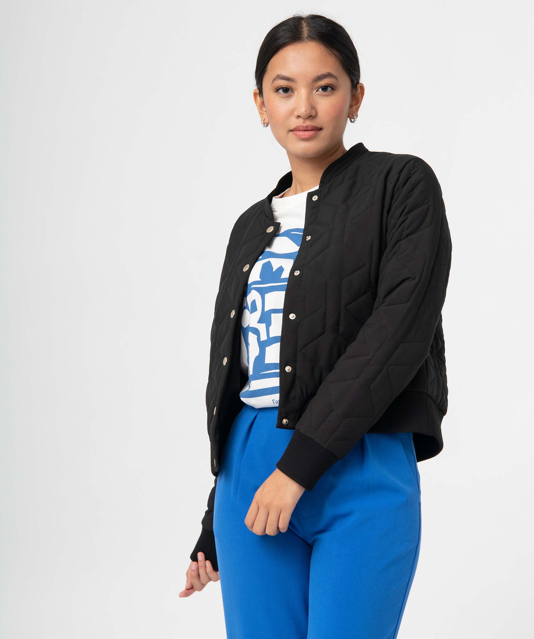 Blouson femme matelassé avec finitions bord-cte noir | GEMO