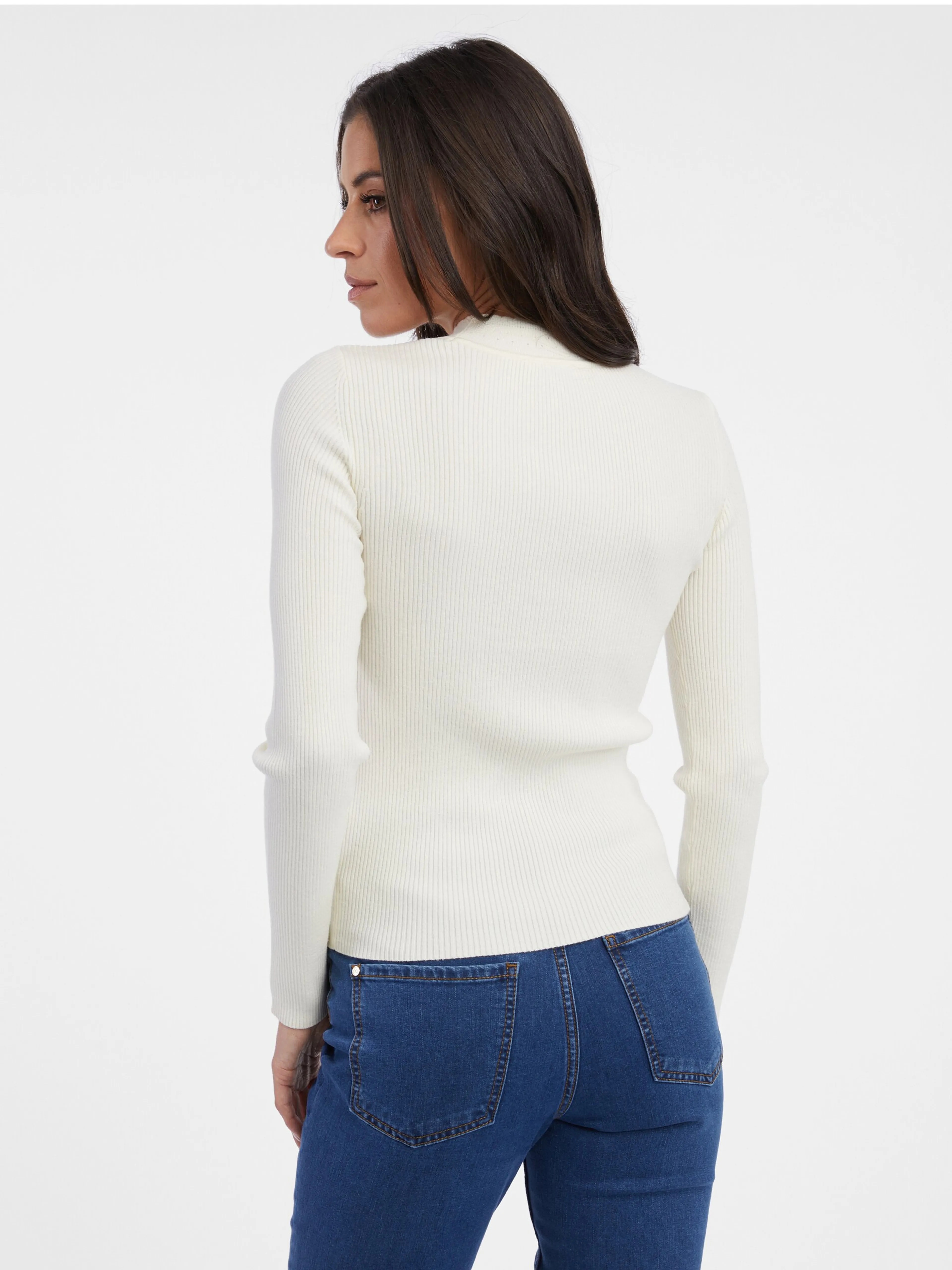 Cremefarbener leichter Damenpullover mit Spitze ORSAY