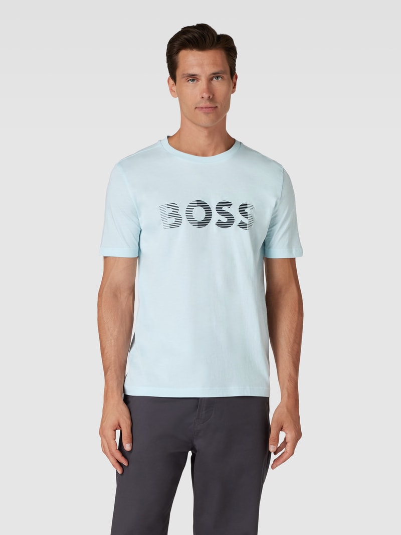 T-Shirt mit Label-Print in hellblau meliert