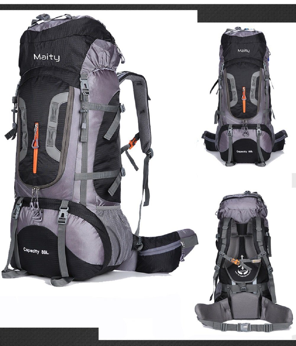 RAIKOU Wanderrucksack 80L MOLLE, Trekkingrucksack,Wasserdicht, Reisetasche (Trageunterstützung aus Aluminiumlegierung), höhenverstellbare Tragesystem atmungsaktive Material