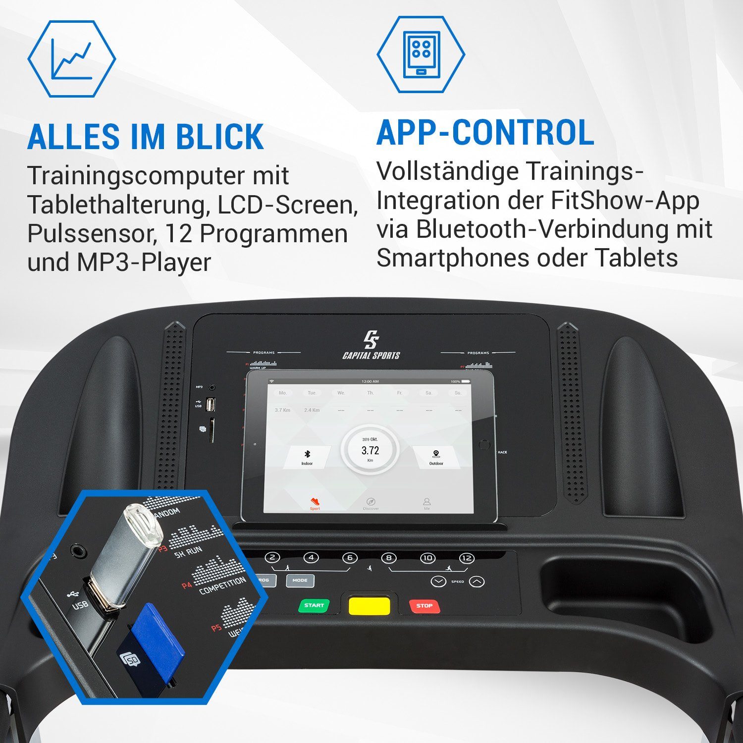 Capital Sports Laufband Pacemaker F120 Laufband 2,0PS selbstschmierend 4P-AntiShock Suspension