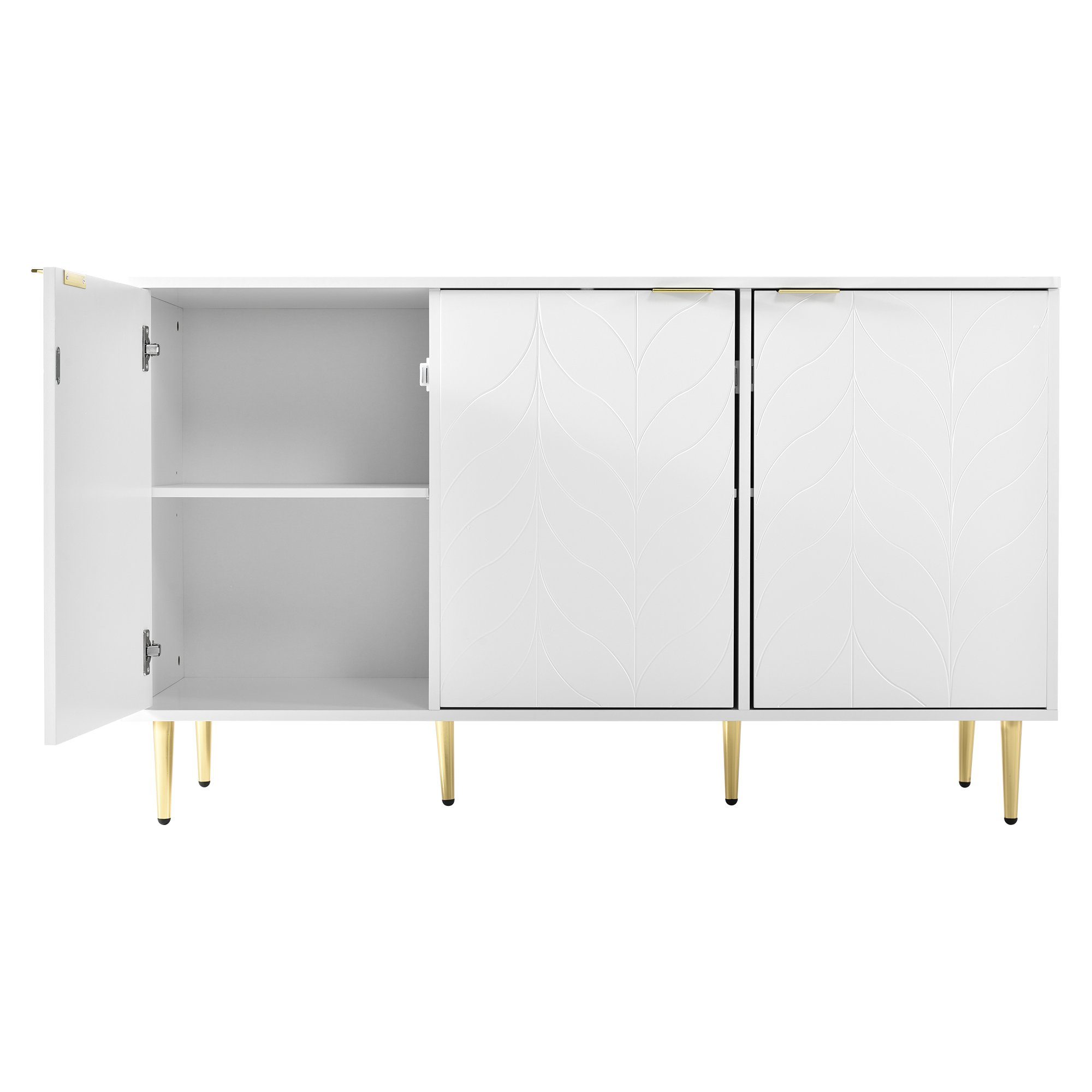 Fangqi Anrichte 127*45*75 modernes Sideboard,drei Türen mit sechs Fächern,Schließfach (set, Aufbewahrungsschrank mit vergoldeten Beinen und Griffen, lackiert, abgerundete Ecken, geeignet für Schlafzimmer, Wohnzimmer und Badezimmer, Büros, Multifunkti