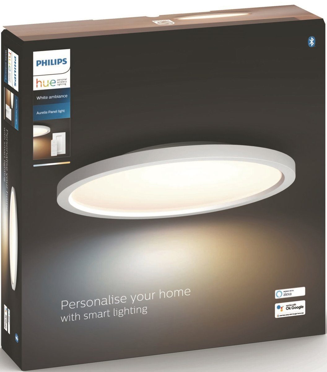 Philips Hue LED Deckenleuchte Aurelle, Dimmfunktion, LED fest integriert, Warmweiß, 39,5x39,5x4,7