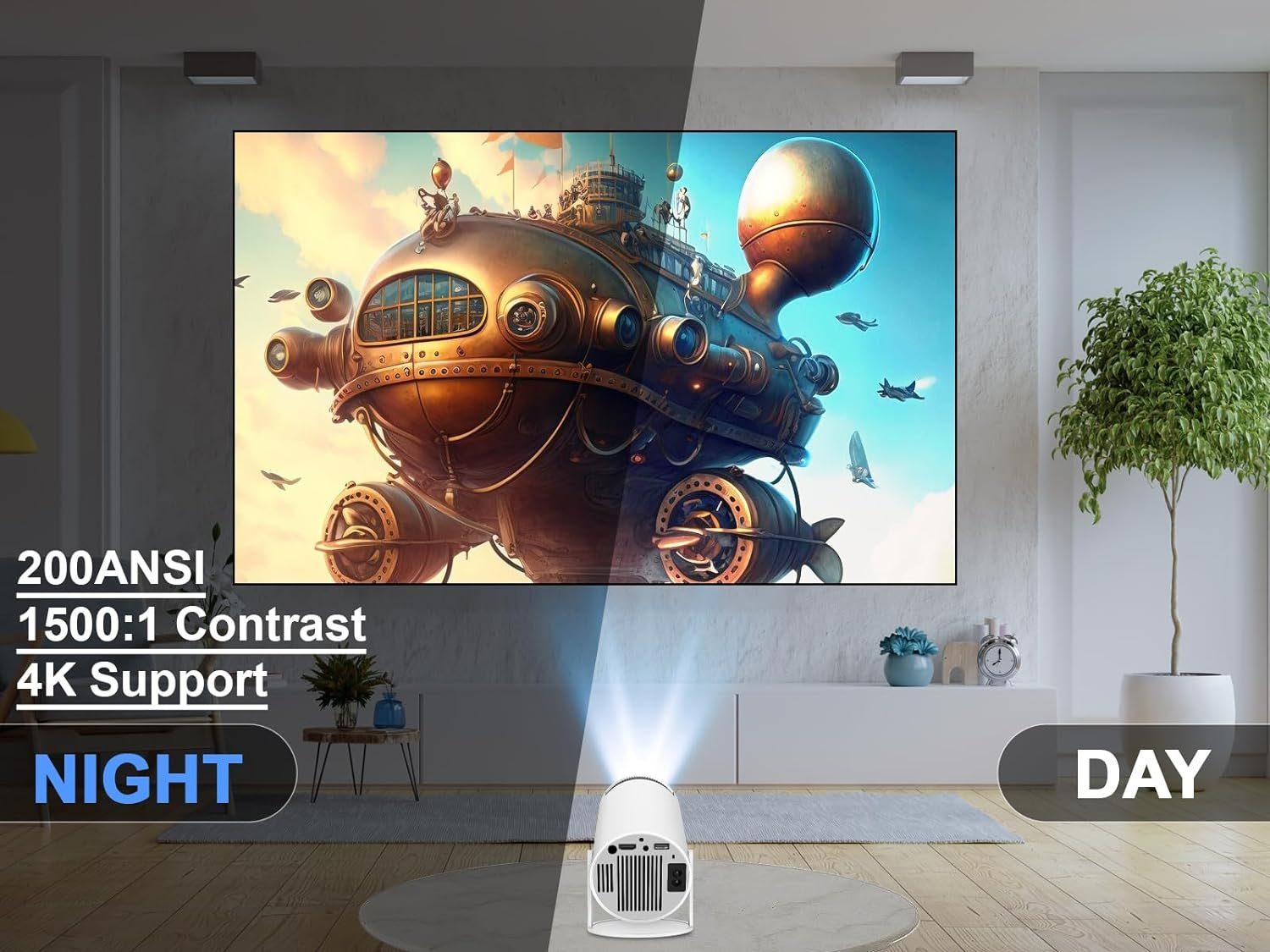 Magcubic 4K Beamer WiFi6 und Bluetooth 5.0 Portabler Projektor (200 lm, 10000: 1, 3840 x 2160 px, mit Eingebaute Android OS 11.0 Projektor YouTube 130 Zoll360-Grad-Flip)