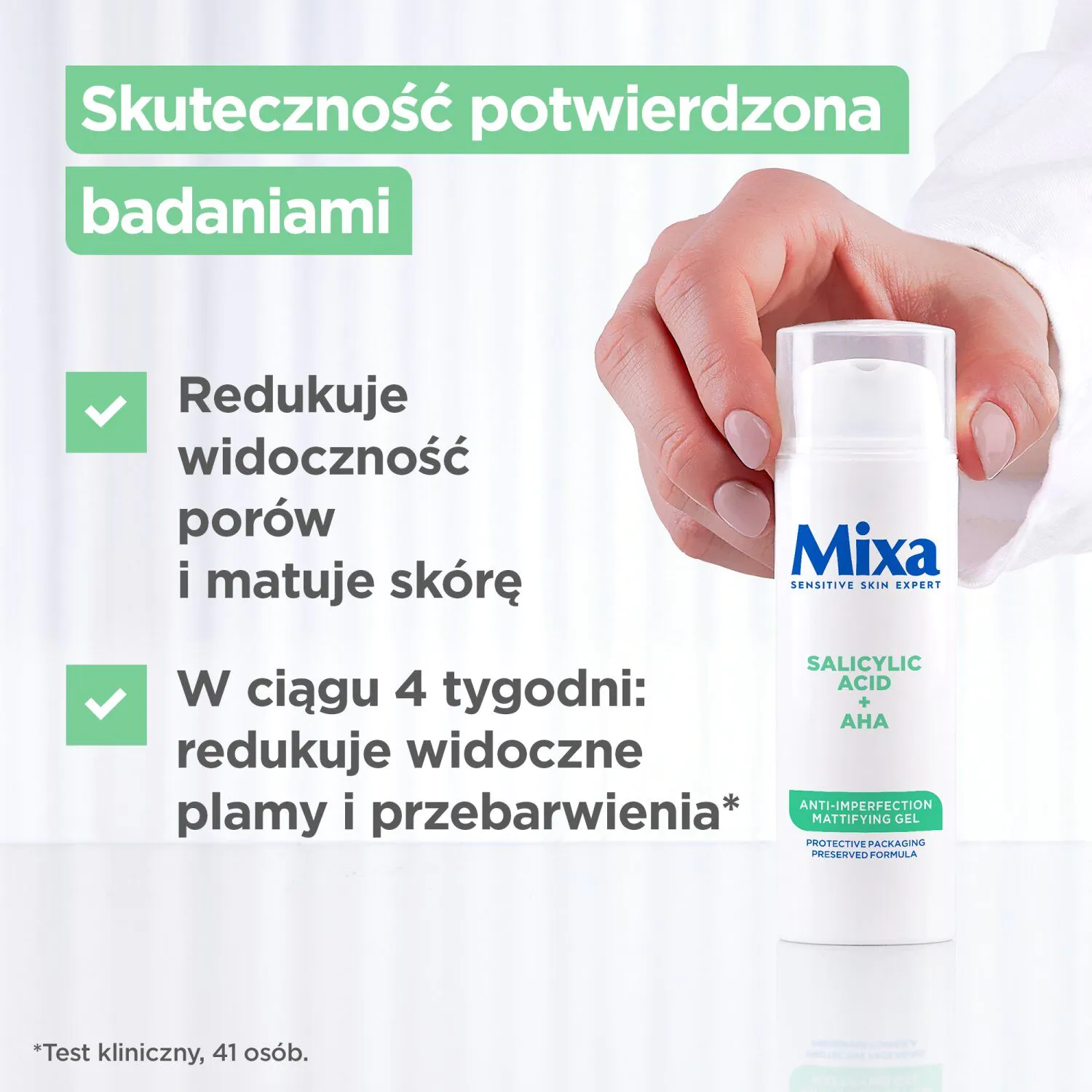 Mixa matinį poveikį turintis veido gelis nuo odos defektų su salicilo rūgštimi ir AHA rūgštimis