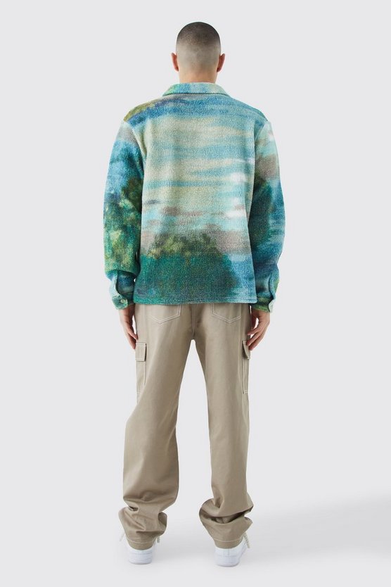 Borg-Overshirt mit Wasserfarben-Print