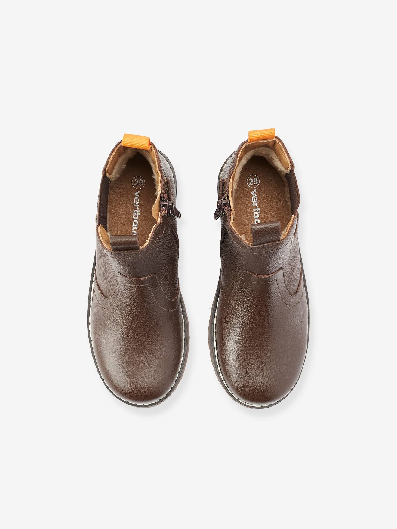 Boots fourrés en cuir garçon collection maternelle marron