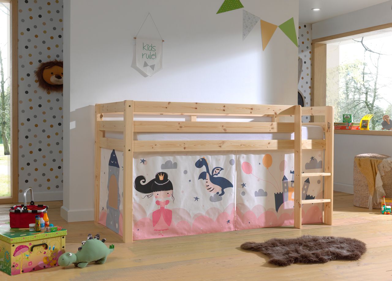 VIPACK Halbhohes Bett PINO, mit Textilset 