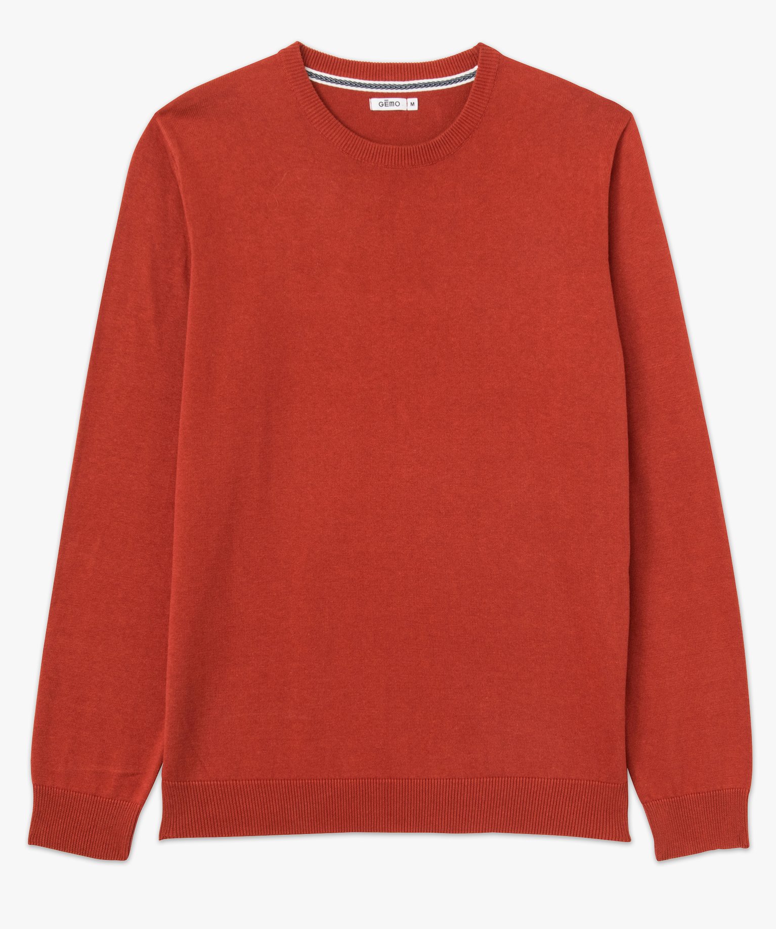 Pull homme à col rond en coton rouge | GEMO