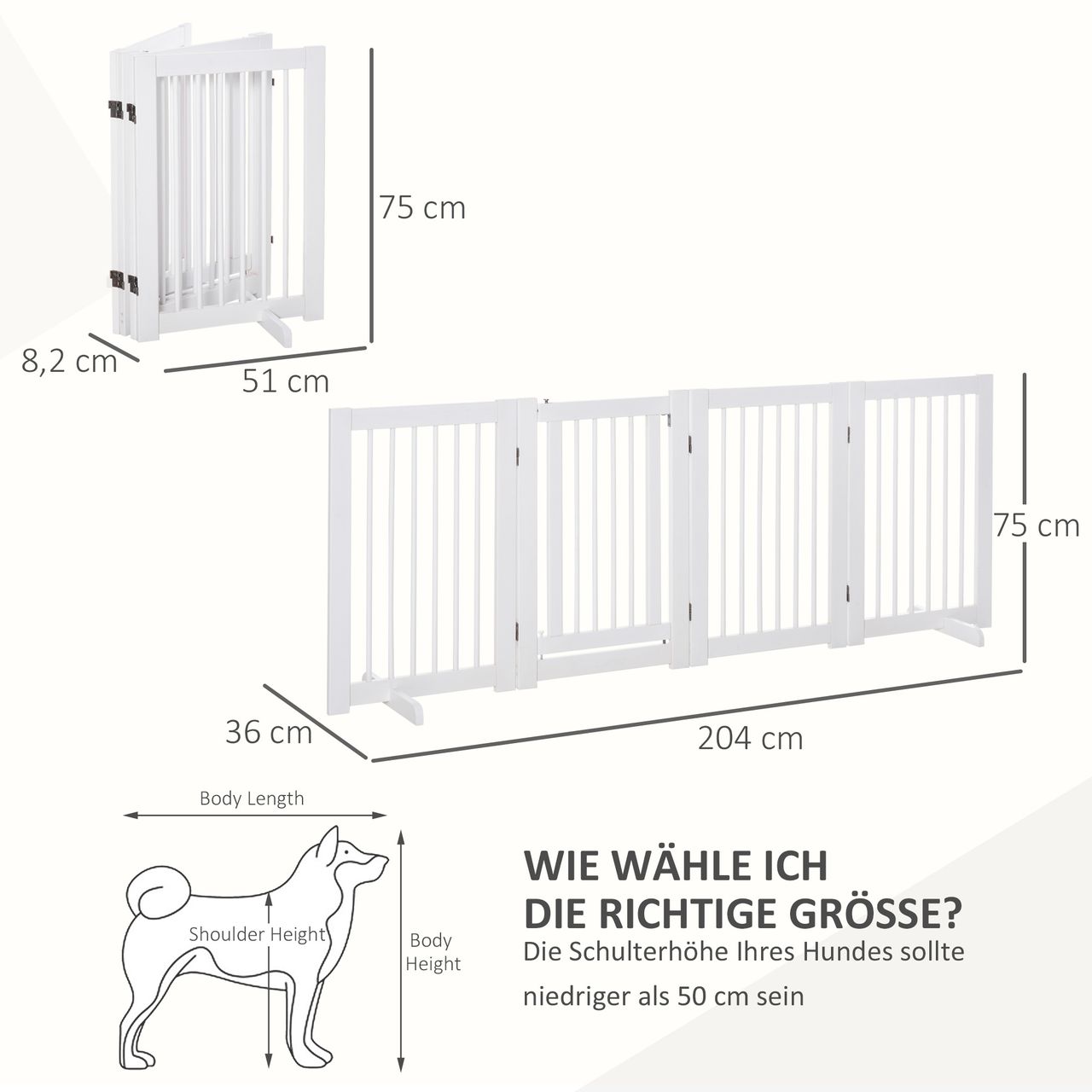 PawHut Absperrgitter Hunde 75 cm Schutzgitter aus Holz Hundegitter Freistehend
