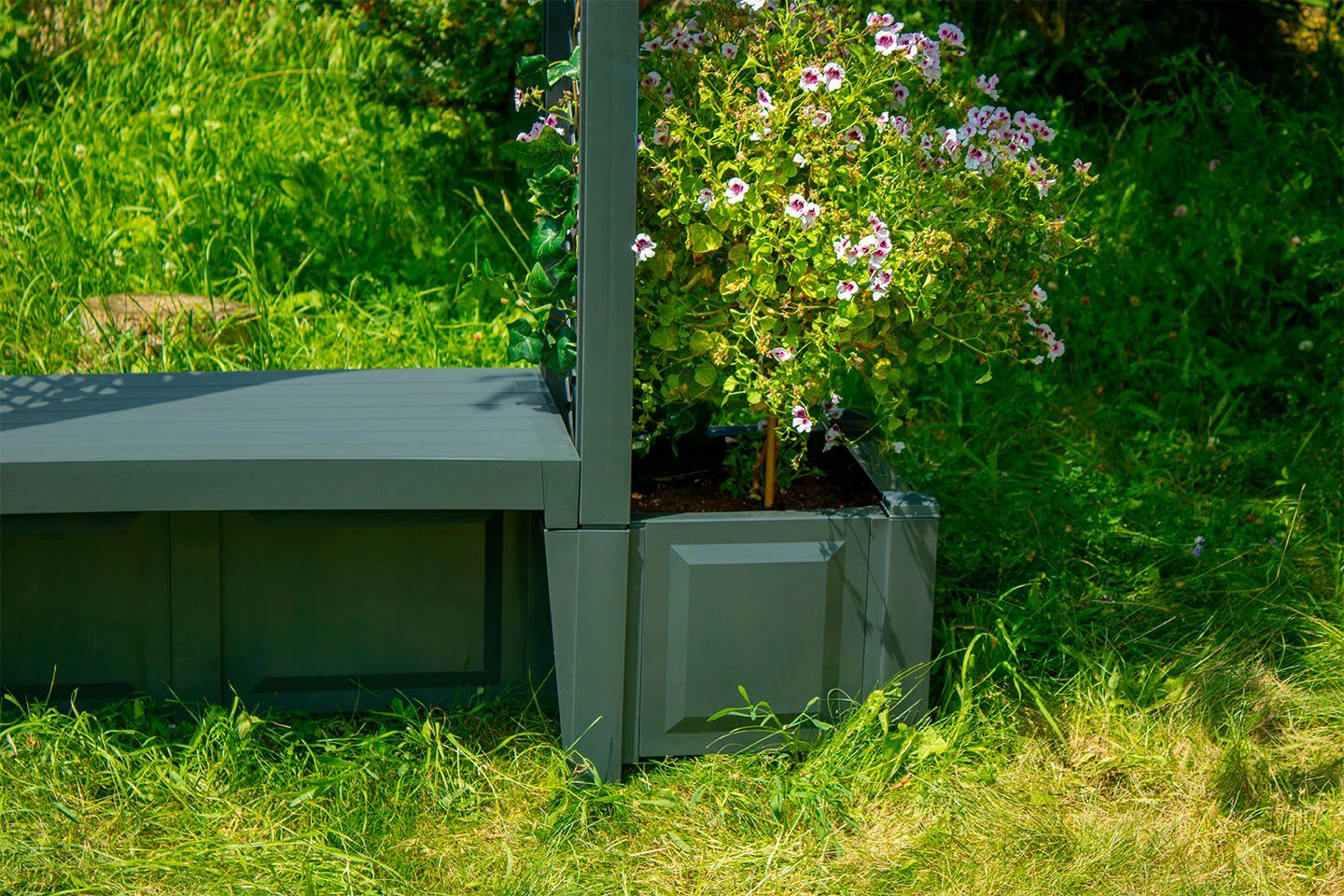 KHW Gartenbank Brüssel, mit Rosenbogen und zwei Pflanzkästen, anthrazit