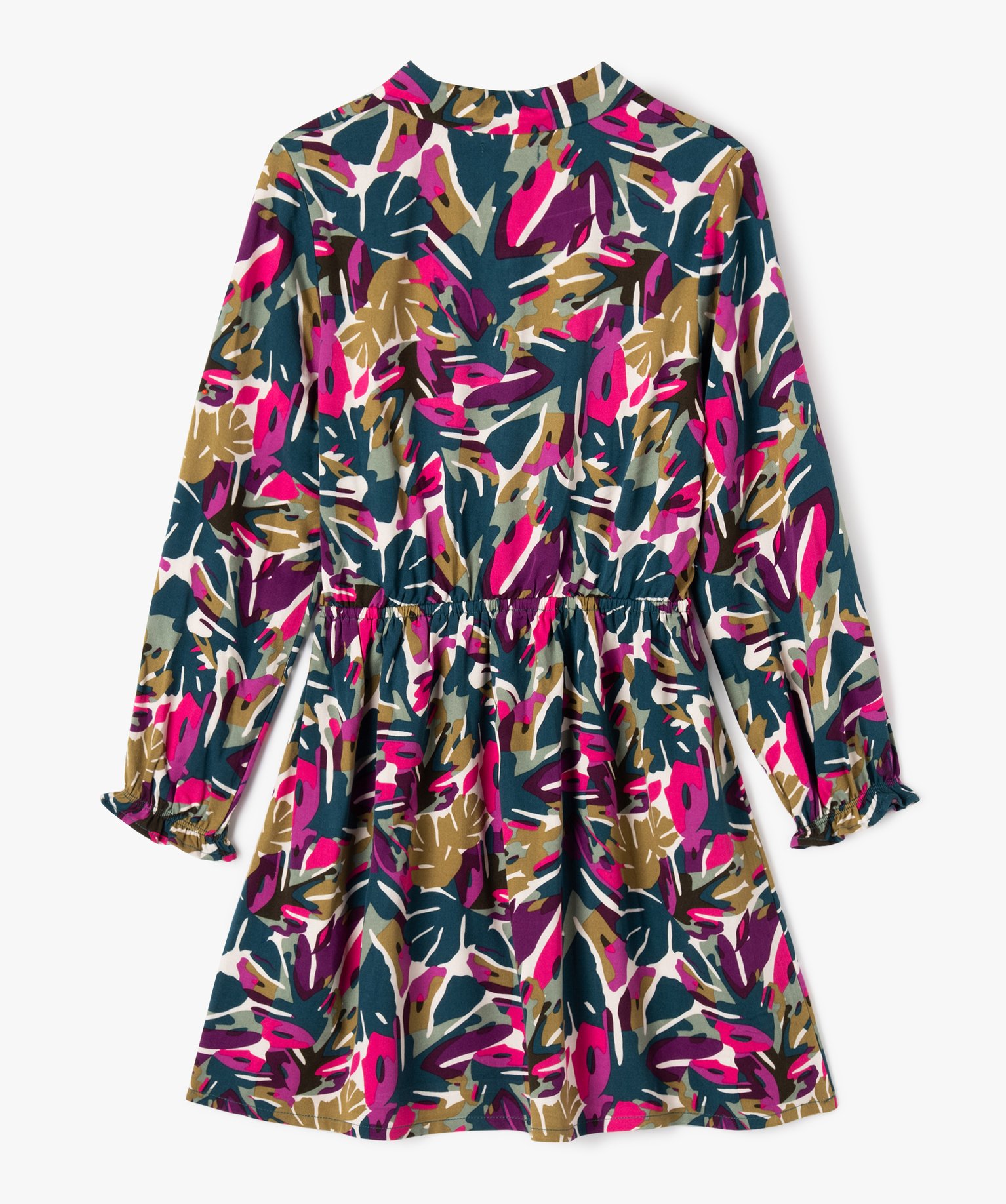 Robe imprimée à manches longues et col chemise fille multicolore | GEMO