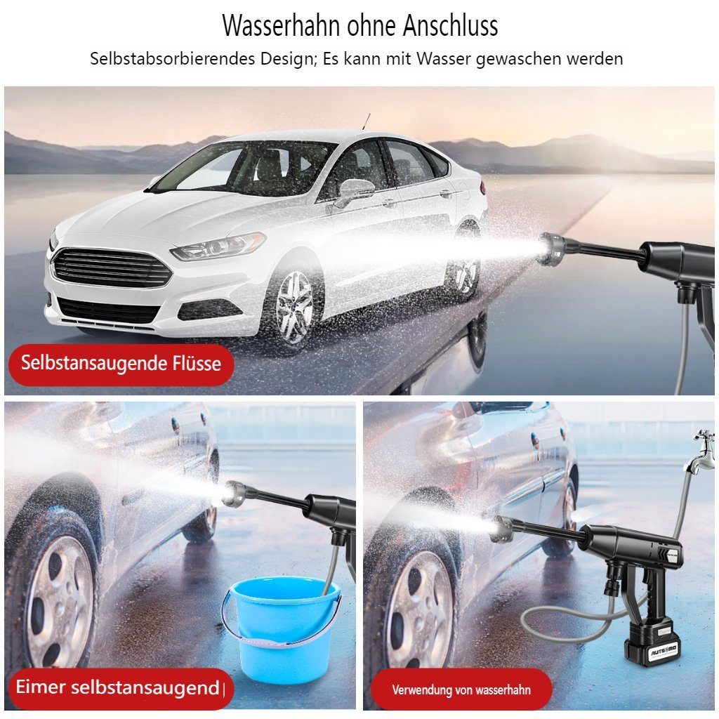 AUDEW Akku-Hochdruckreiniger, Kabellose Hochdruckpistole Spritzpistole 21V