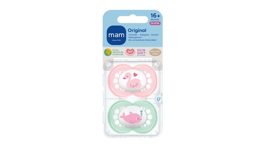 MAM Original Silikon, 16+ Mon., 2 Stk, Schwan/Delfin